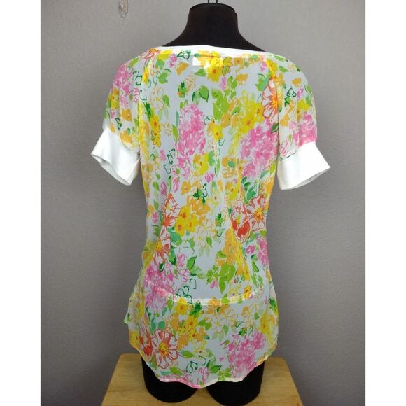 Tommy sheer floral drawstring waist top XL - Picture 2 of 10